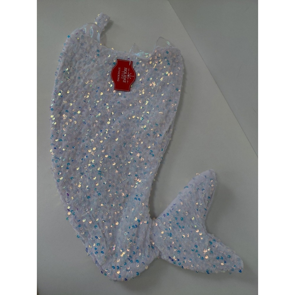 Stocking‎ Mermaid Tail 17" Sequin Double Sided Christmas White Holiday Time NWT
